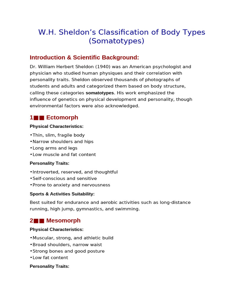 Understanding Sheldon's Body Types | PDF | Skeletal Muscle | Physical ...