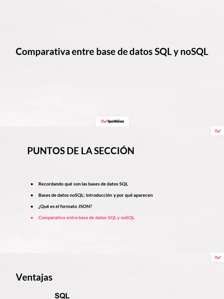 Sesión 1 - Clase 5 Comparativa Entre Base de Datos SQL y NoSQL | PDF