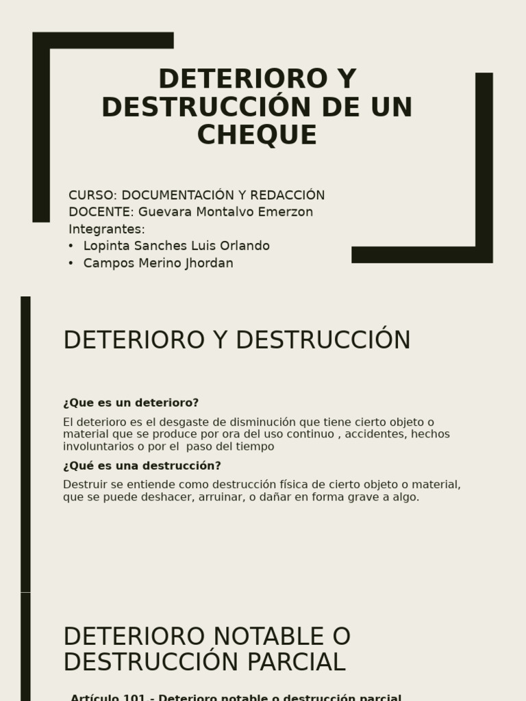 Deterioro y Destrucción de Cheques | PDF