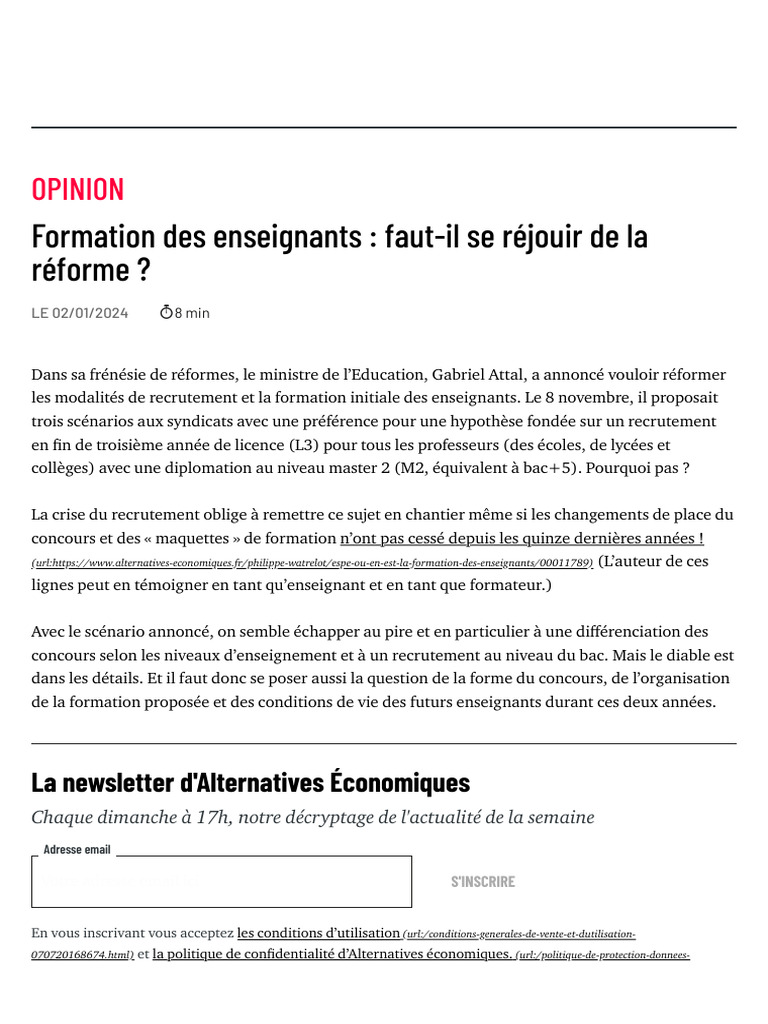 Réforme de la formation des enseignants | PDF