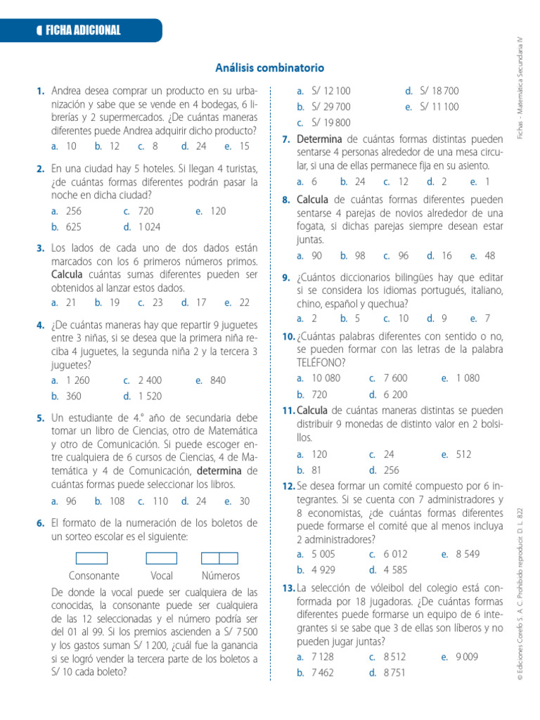 Ejercicios de Análisis Combinatorio | PDF