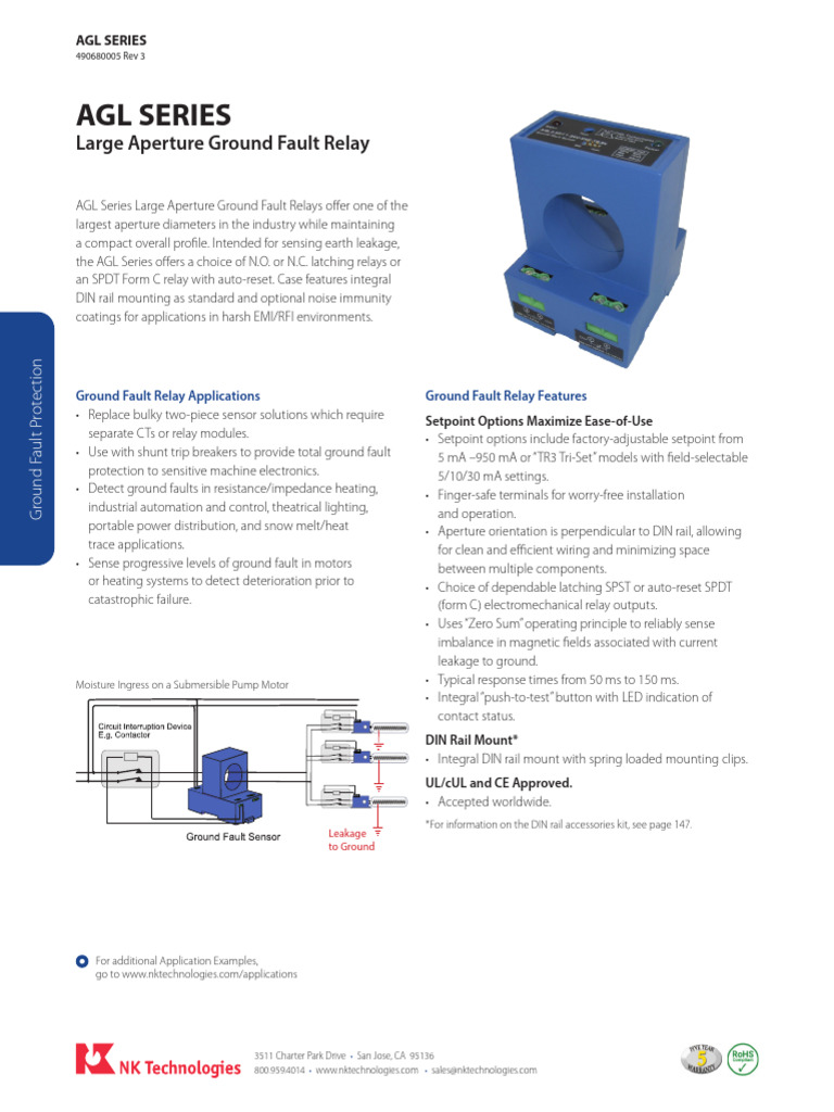 AGL Series Ground Fault Relay Overview | PDF | Relay | Power Supply
