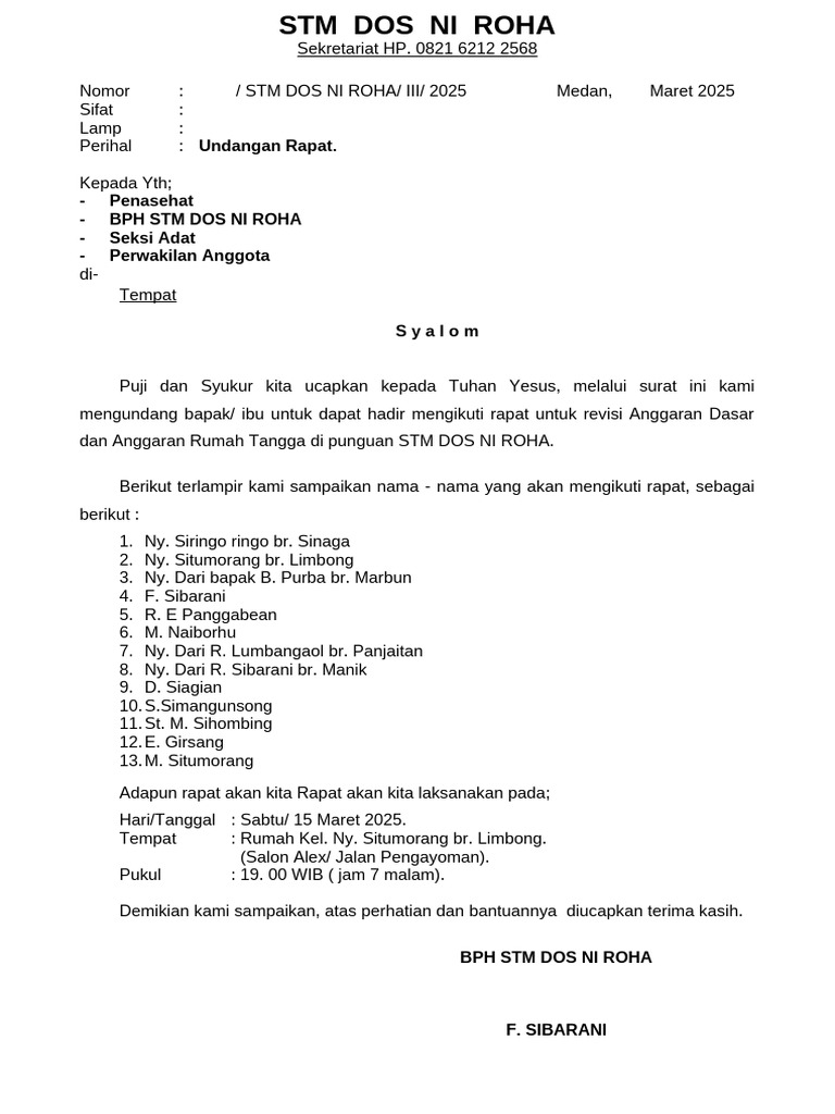 Undangan Rapat Revisi AD/ART STM DOS NI ROHA | PDF