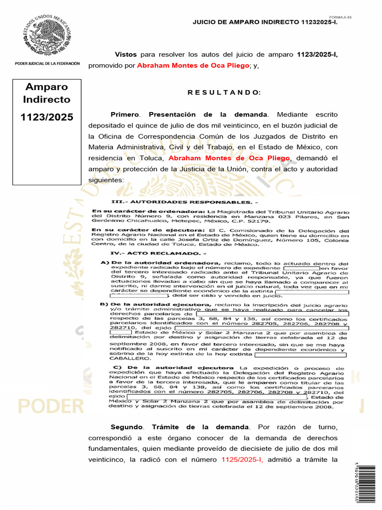 Juicio de Amparo Indirecto 1123/2025-I | PDF | Caso de ley | Ley procesal