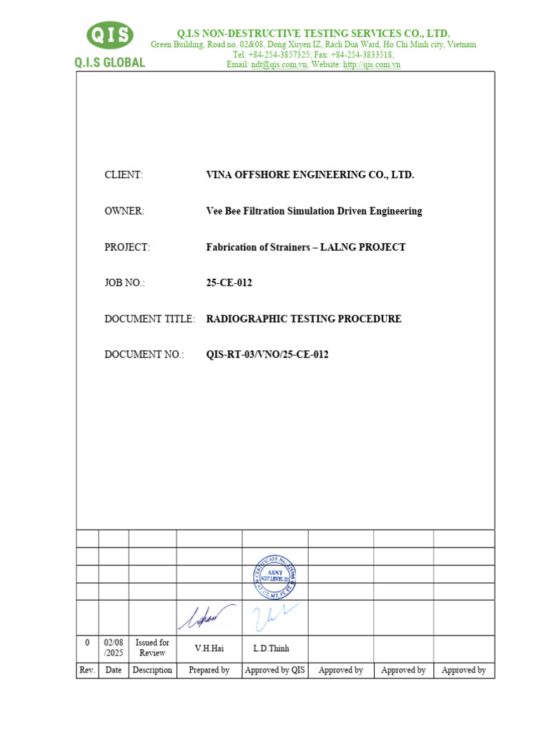QIS-RT-03-VNO_25-CE-012_Rev.0 | PDF | Nondestructive Testing ...