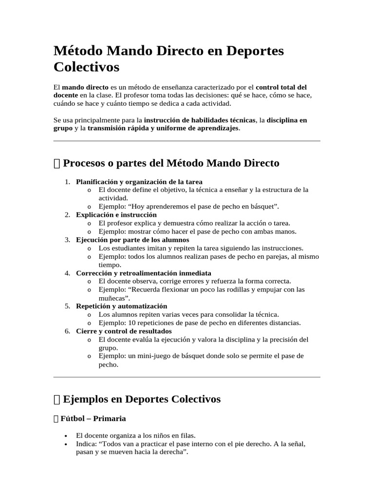 Mando Directo en Deportes Colectivos | PDF | Enseñando | Maestros