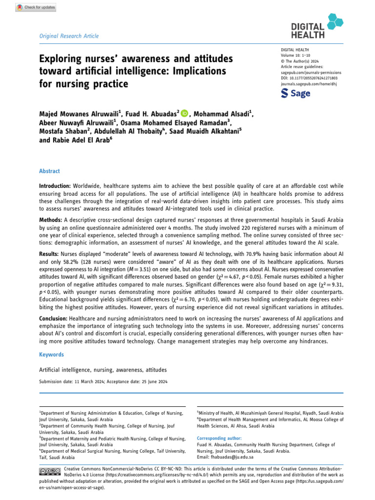 Nurses' Awareness of AI in Healthcare | PDF | Nursing | Public Services