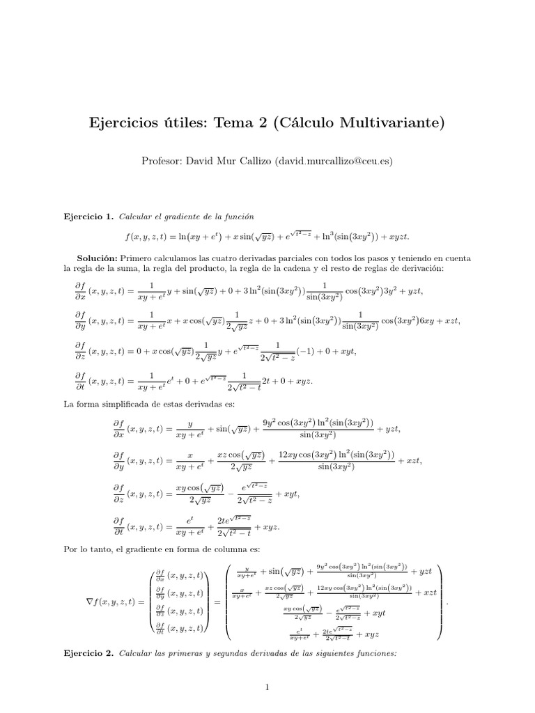 Derivadas y Gradientes en Cálculo Multivariante | PDF | Análisis matemático