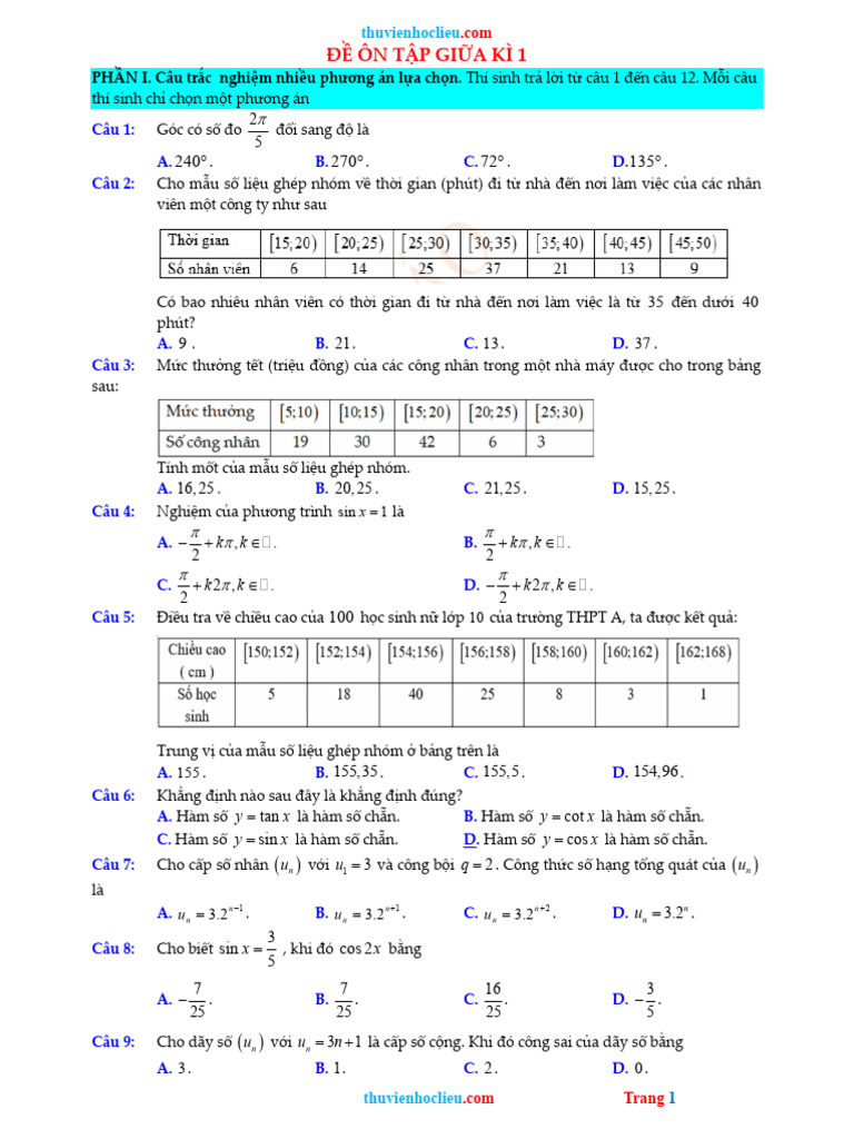 De 1 Toan 11 gk1 | PDF