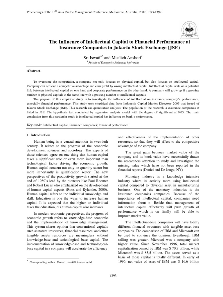 The Influence of Intellectual Capital To Financial Performance at | PDF ...