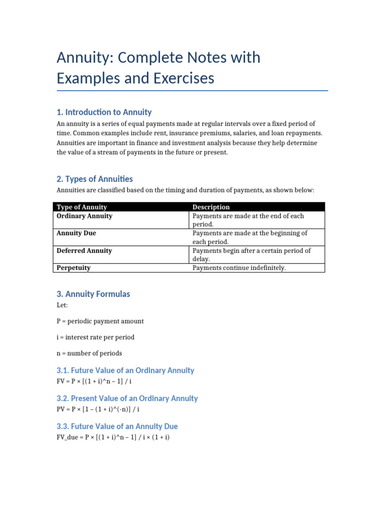 Annuity Notes: Types, Formulas, Examples | PDF | Personal Finance ...