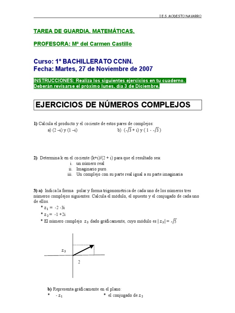 Ejercicios De Números Complejos Pdf Número Complejo Matemática