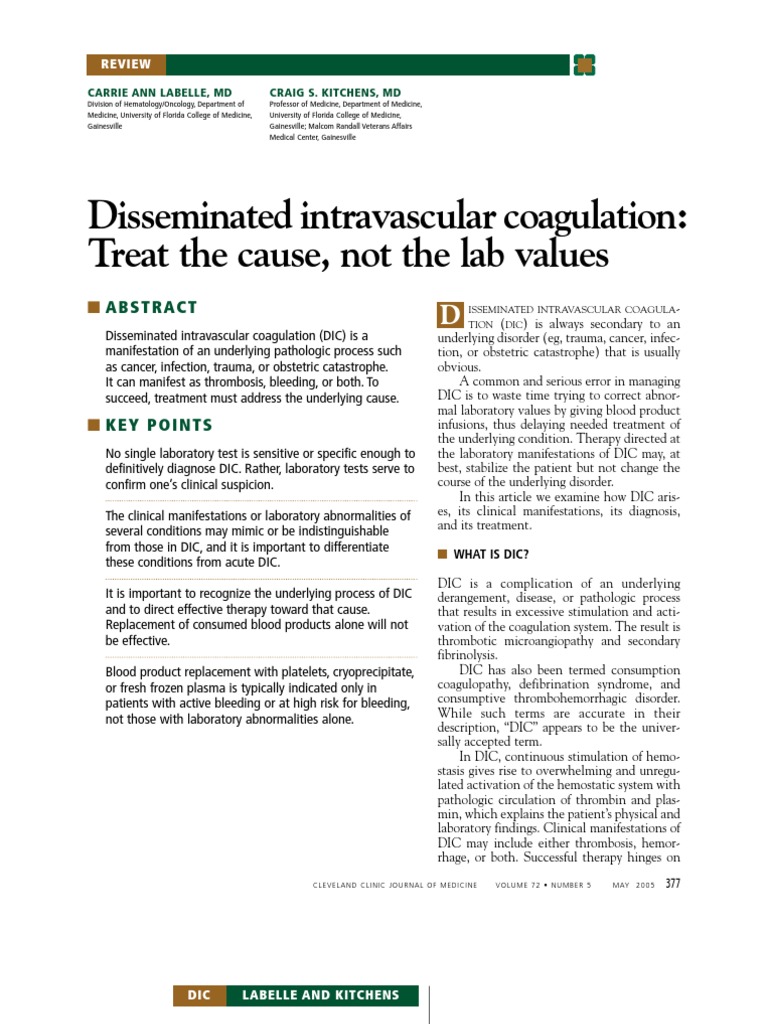 Disseminated Intravascular Coagulation: Treat The Cause, Not The Lab ...