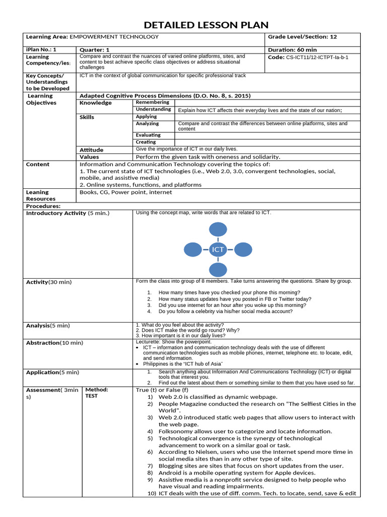 Empowerment Technology Lesson Plan | PDF | Educational Technology ...