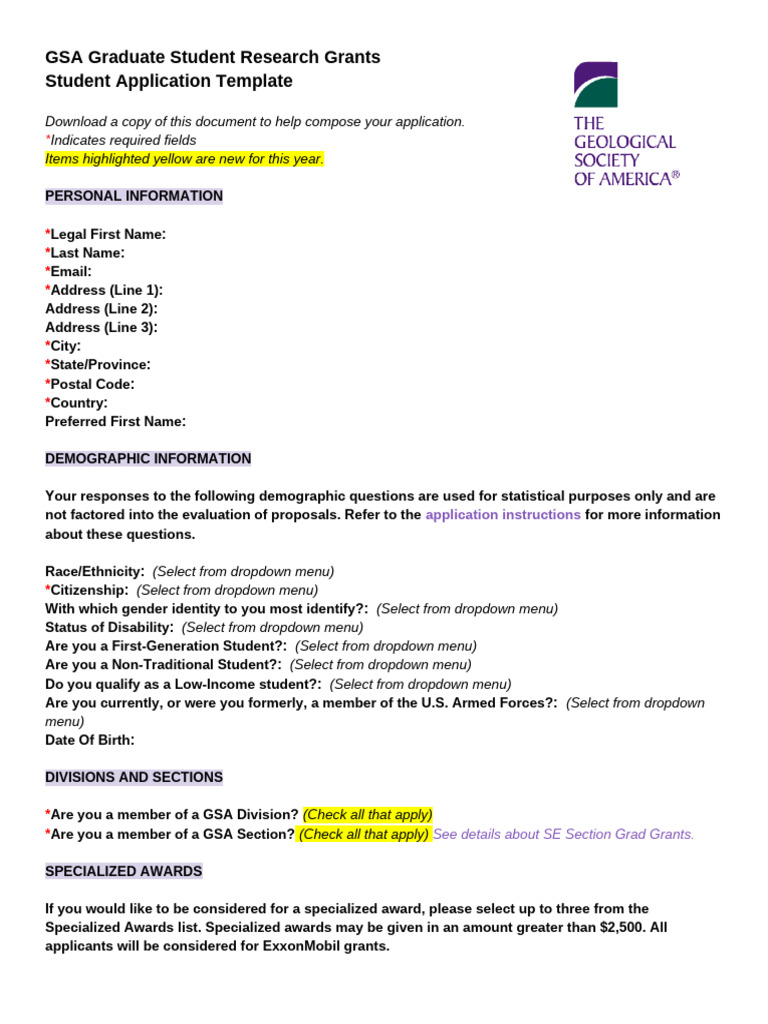 GSA Graduate Research Grant Application | PDF