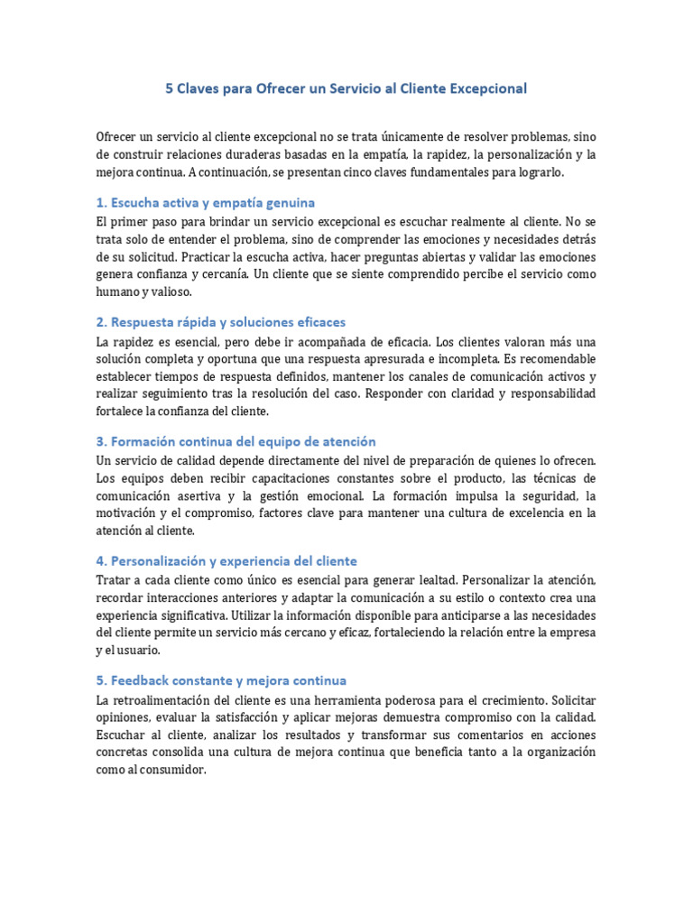 5 Claves Servicio Cliente Excepcional | PDF | Servicio al Cliente | Empatía