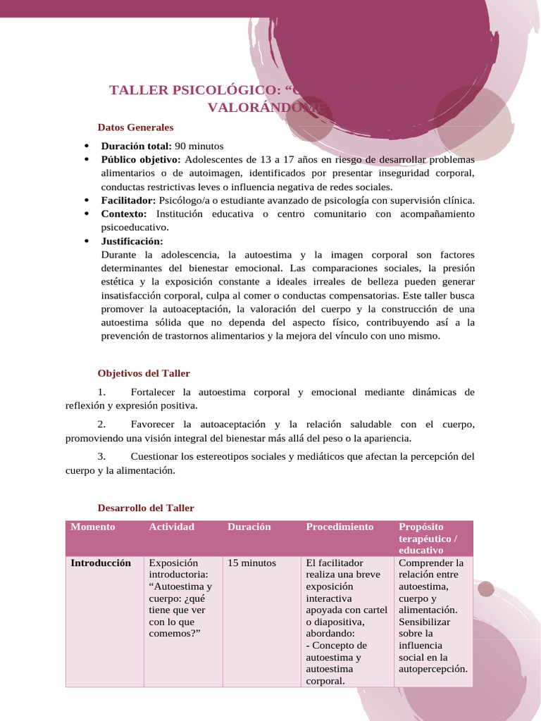 Taller de Autoestima para Adolescentes | PDF | Autoestima | Sicología