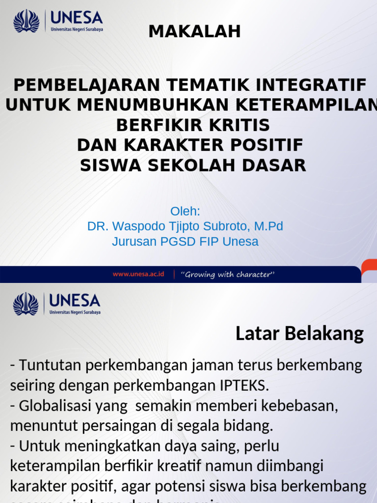 Pembelajaran Tematik Integratif Kurikulum 2013 Waspodo | PDF
