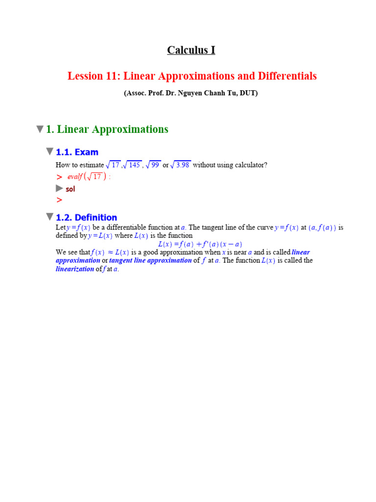 Linear Approximations in Calculus I | PDF | Function (Mathematics ...