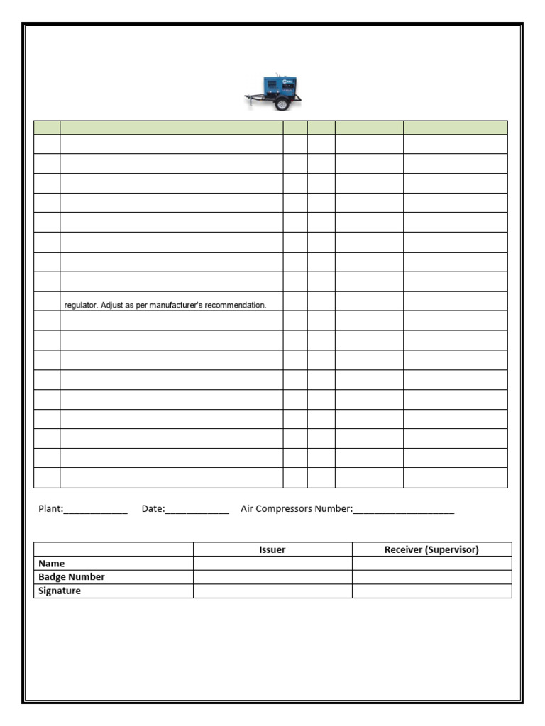 Mobile Air Compressor Safety Checklist | PDF | Mechanical Engineering ...