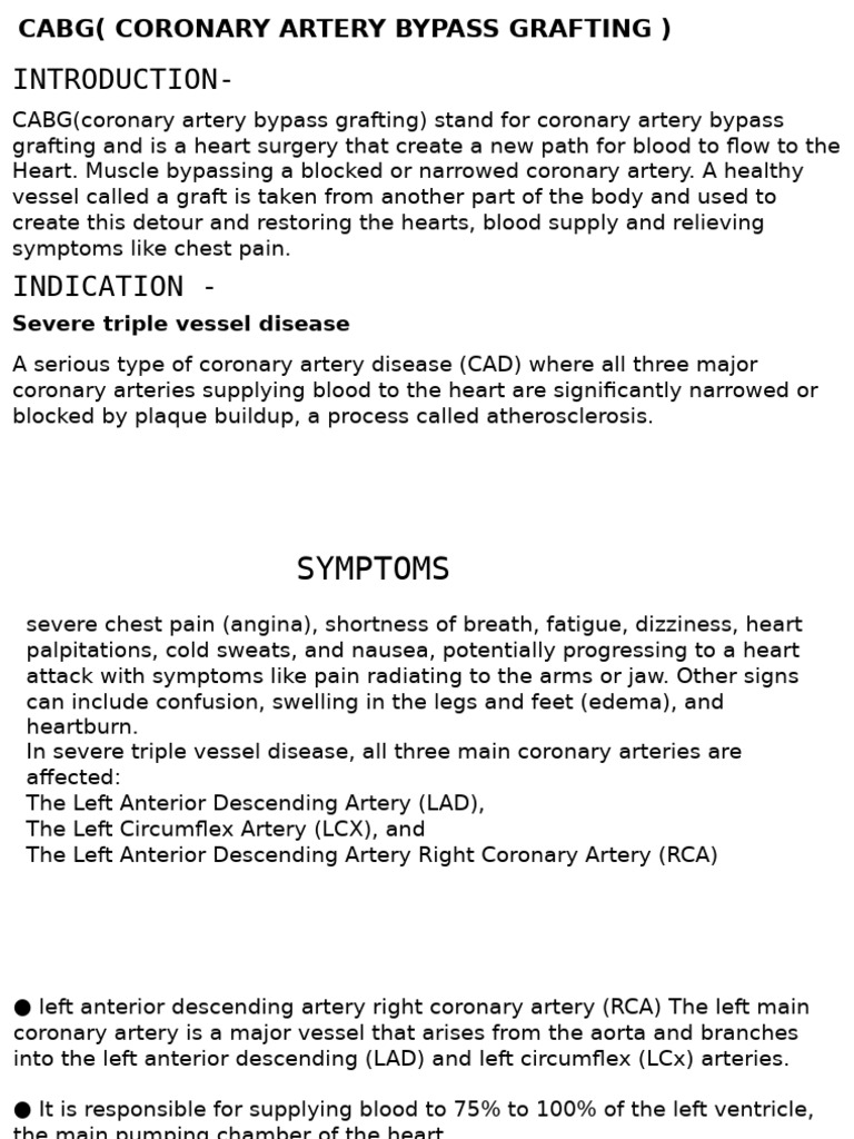 Cabg Surgery Presented by Gaurav Singh Rajawat | PDF | Coronary Artery ...