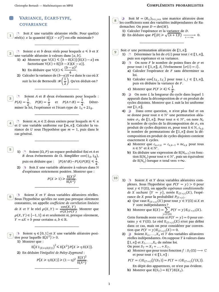 Variance et Covariance en Probabilités | PDF | Variance (mathématiques ...