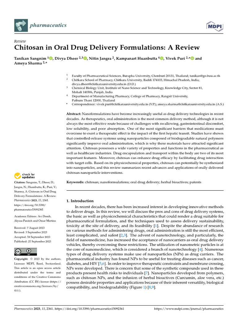 Chitosan in Oral Drug Delivery Review | PDF | Liposome ...