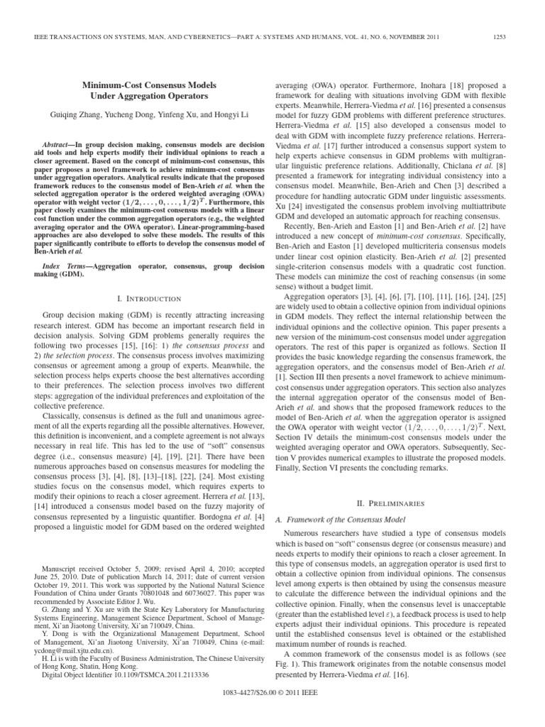 TSMC2011-Minimum-Cost Consensus Models Under Aggregation Operators ...