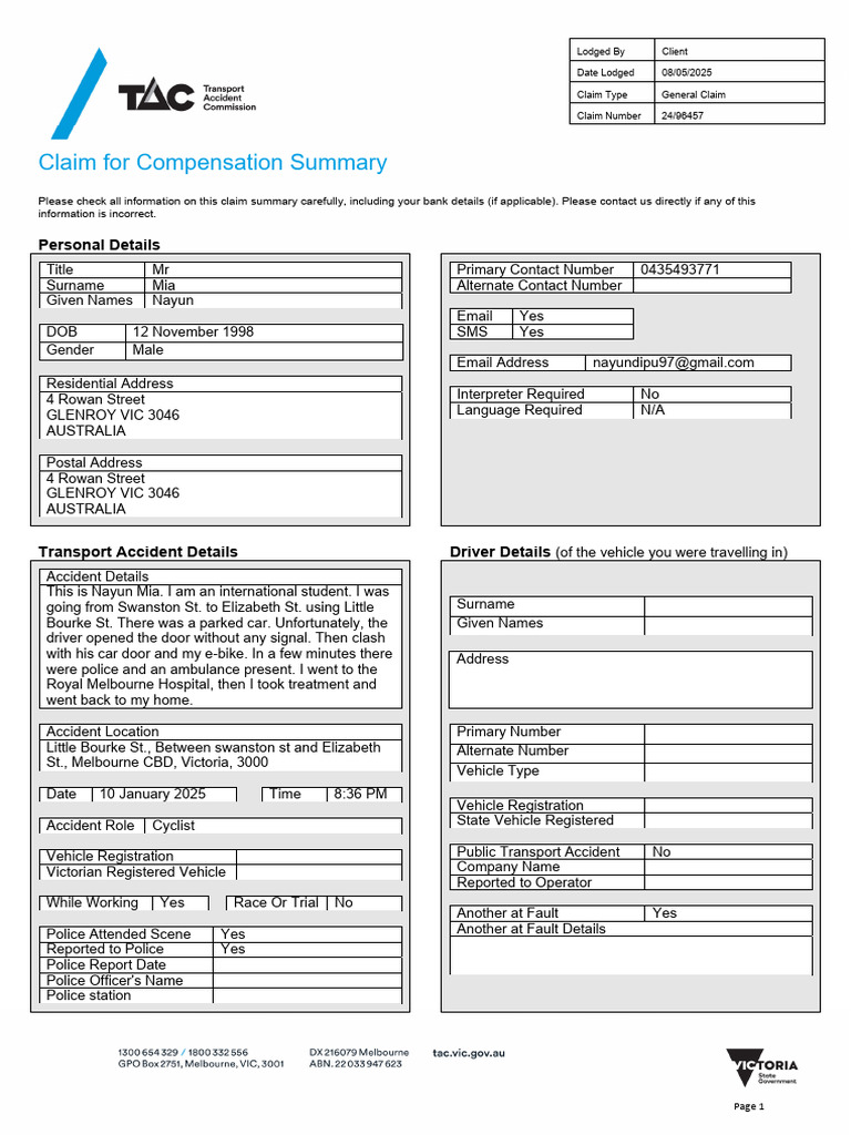 Transport Accident Claim Summary | PDF | Transport | Vehicles