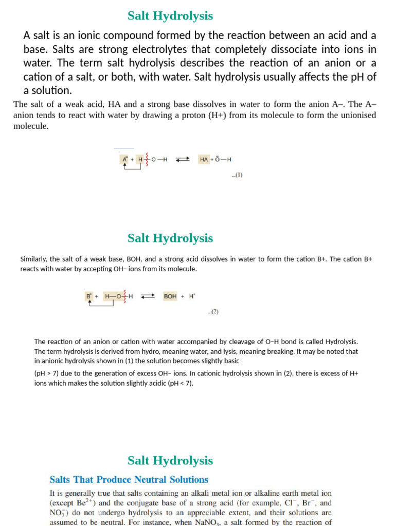 Understanding Salt Hydrolysis Effects | PDF