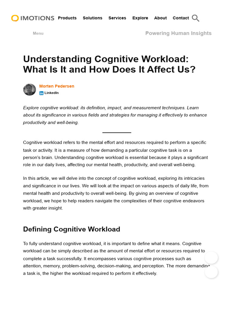 Understanding Cognitive Workload | PDF | Workload | Occupational Burnout