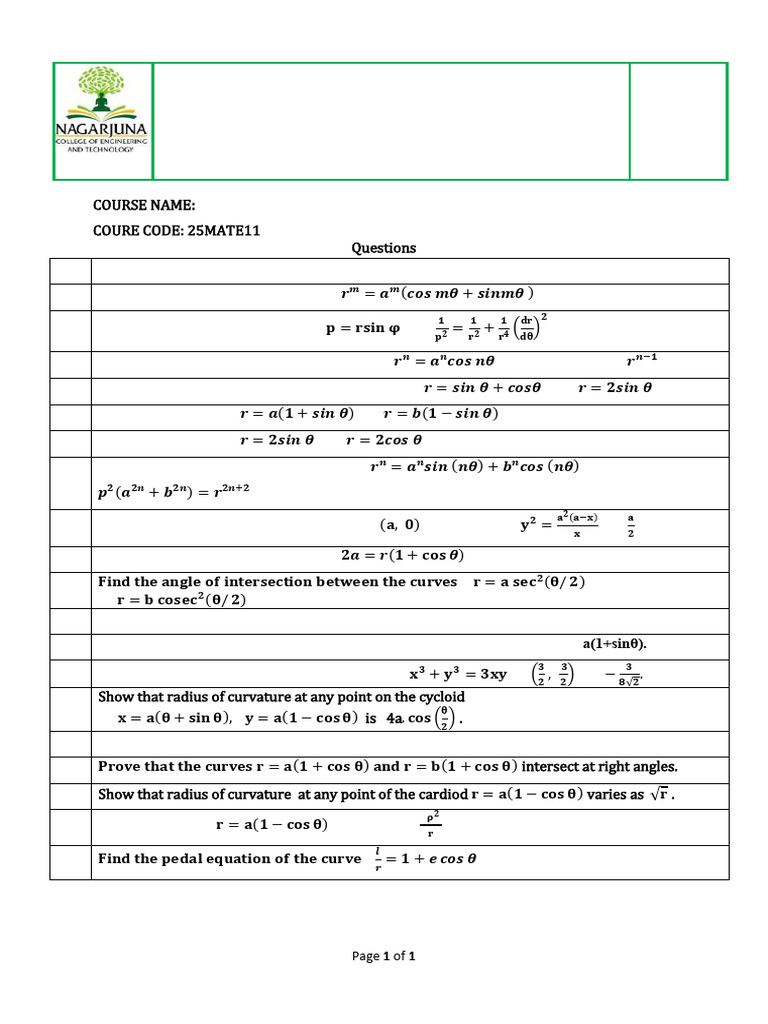 Calculus & Linear Algebra Question Bank | PDF | Geometry | Differential ...