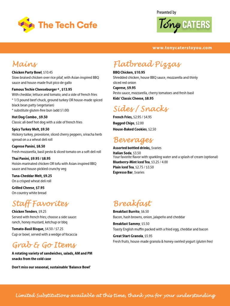Limited Menu Options at Tony's Catering | PDF | French Fries | Sauce