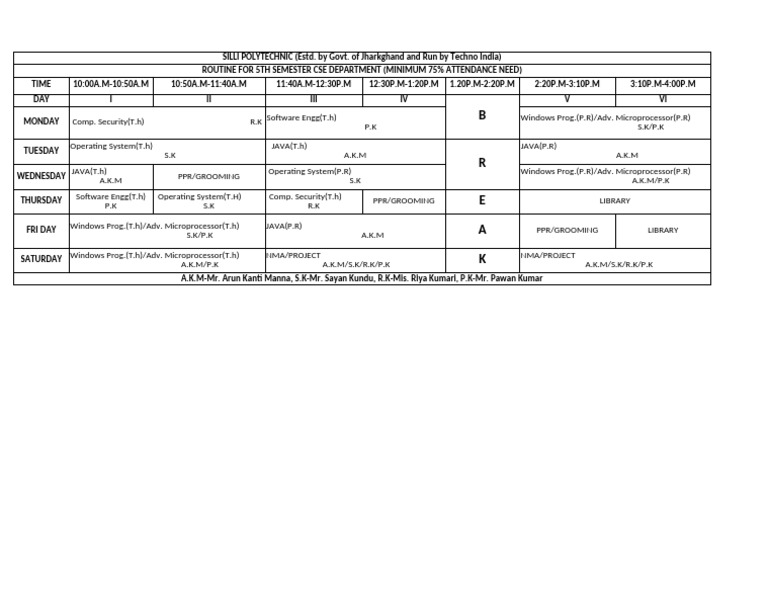 Routine (Cse 5th Sem) 2017 | PDF