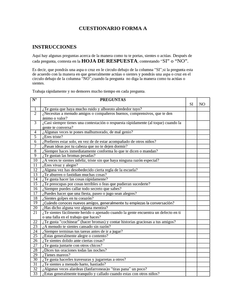 CUESTIONARIO FORMA A | PDF