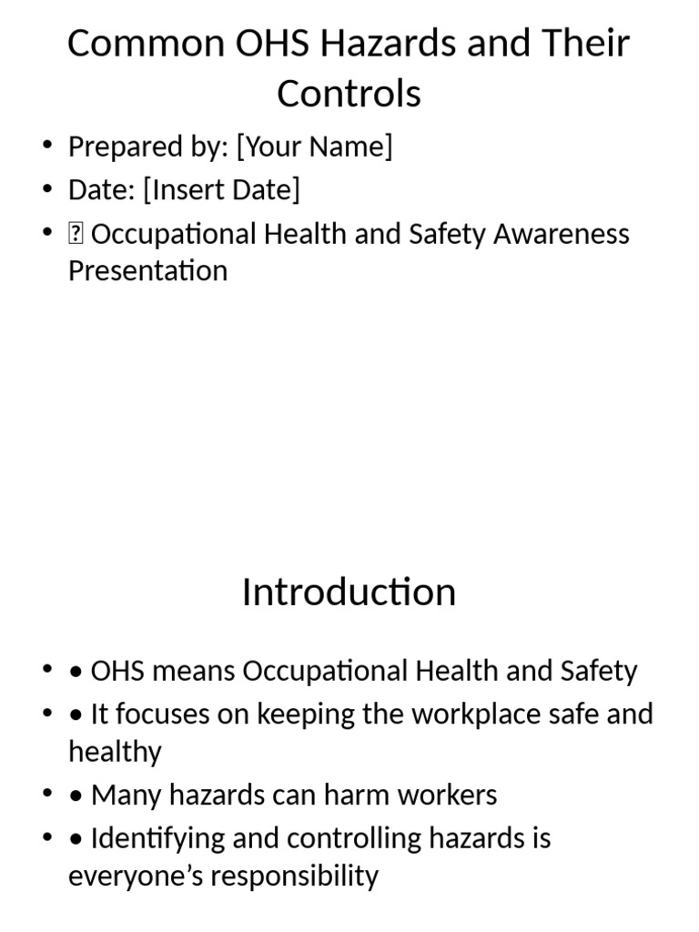 Common OHS Hazards and Controls Report | PDF | Personal Protective ...