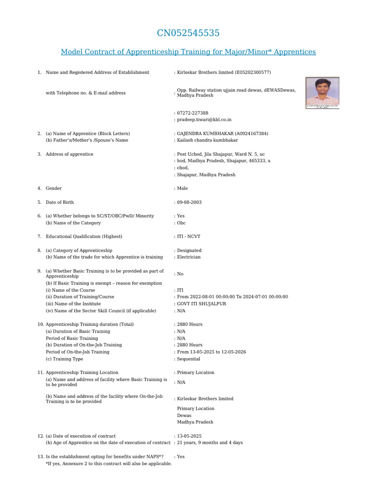 Apprenticeship Training Contract Template | PDF | Apprenticeship ...
