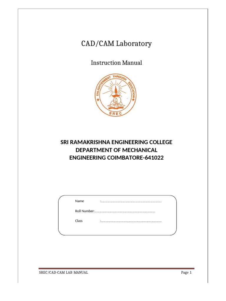CAD/CAM Lab Manual for Engineering Students | PDF | Computer Aided Design