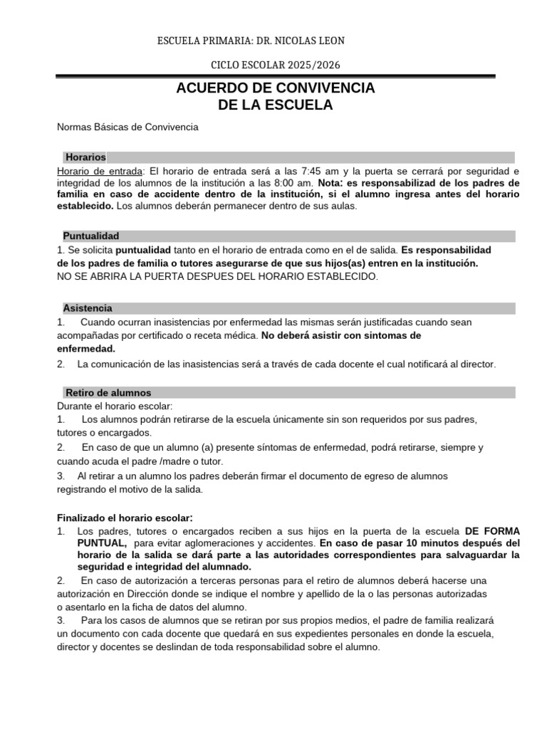 Acuerdo de Convivencia Escolar 2025/2026 | PDF | Escuelas