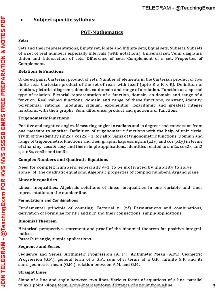EMRS PGT Maths Syllabus Overview | PDF | Matrix (Mathematics) | Line ...