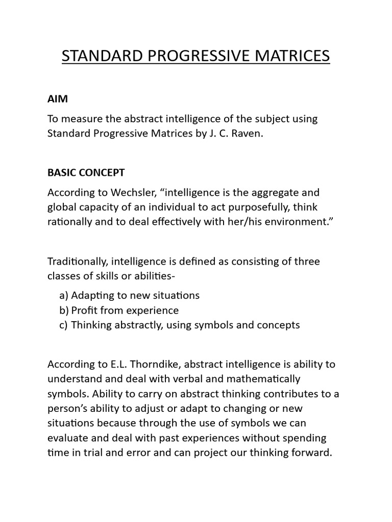 Standard Progressive Matrices Overview | PDF | Intelligence ...