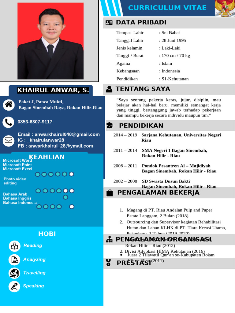 CV Khairul Anwar: Kehutanan & Pengalaman | PDF