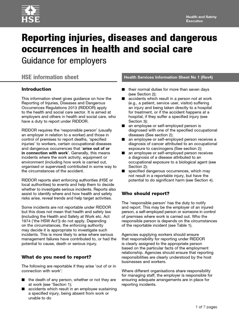 RIDDOR Reporting for Hospital Injuries | PDF | Occupational Safety And ...
