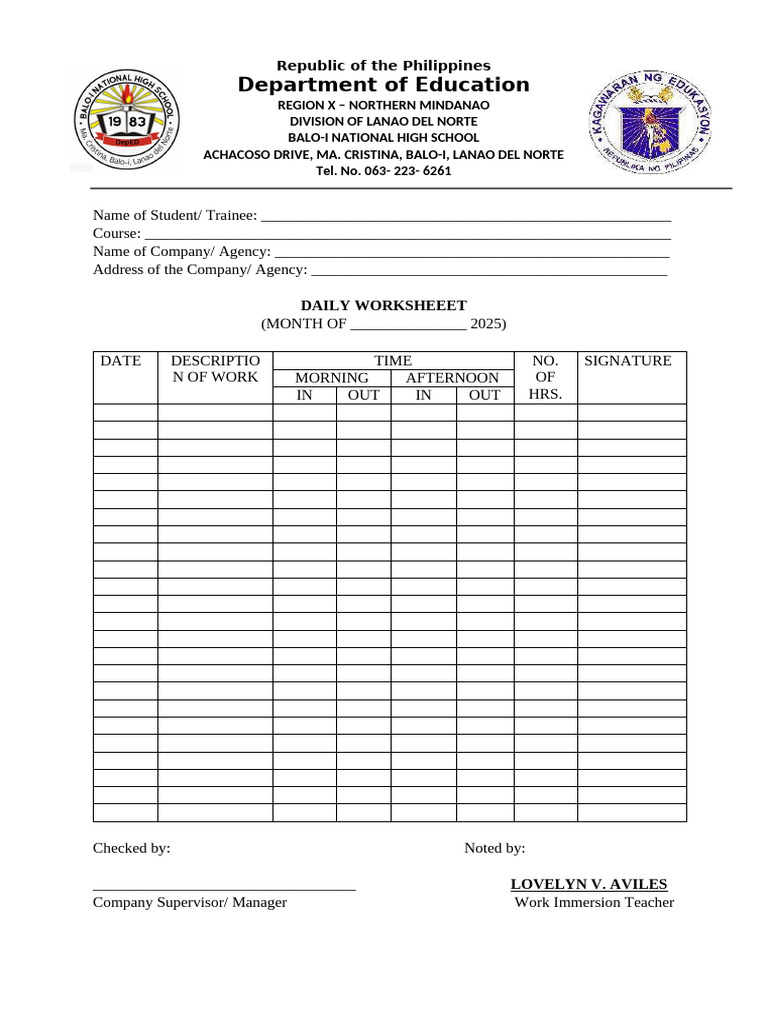 Daily Work Worksheet for Students | PDF