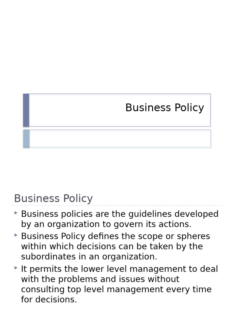 Understanding Business Policy Essentials | PDF