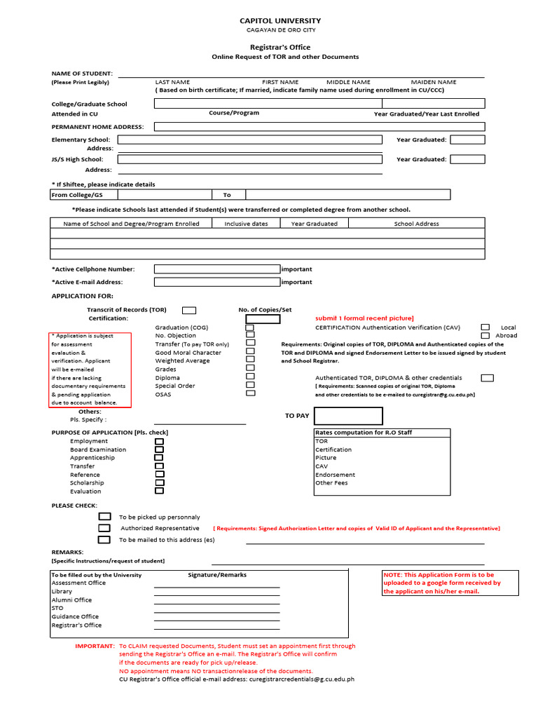 Application for Transcript of Records | PDF
