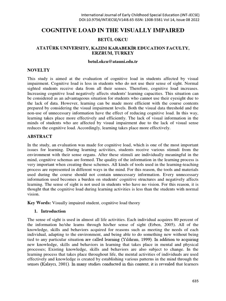 Cognitive Load in The Visually Impaired | PDF | Perception | Senses