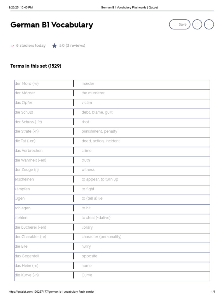 German B1 Vocabulary List