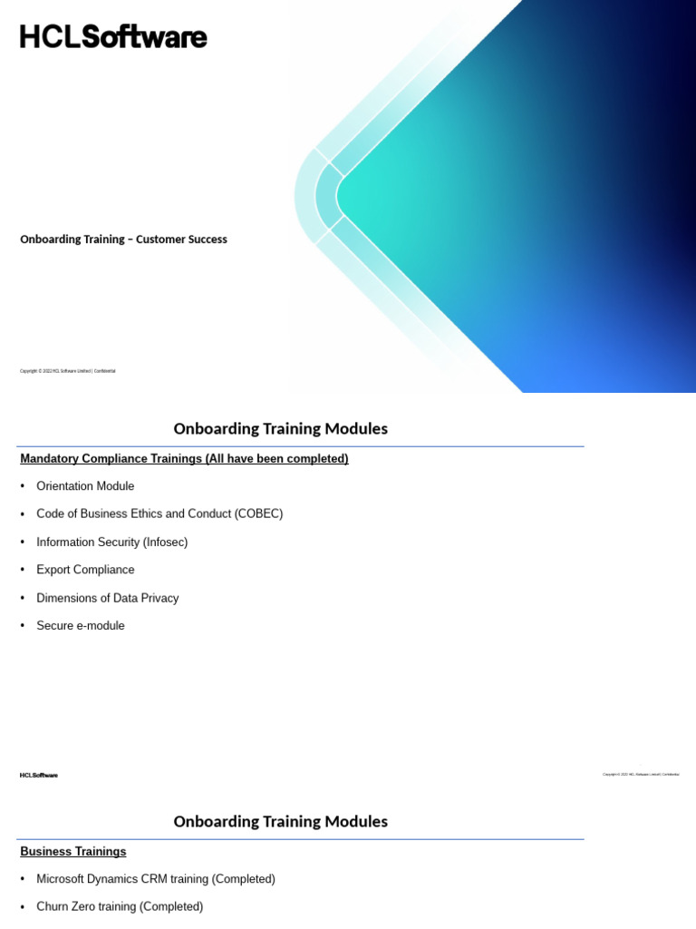 Onboarding Training Overview for HCL Software | PDF
