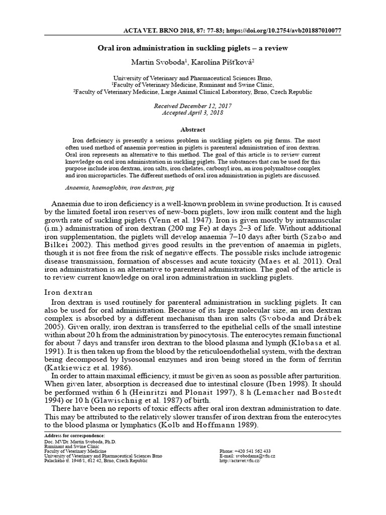Oral Iron Piglets | PDF | Iron | Anemia